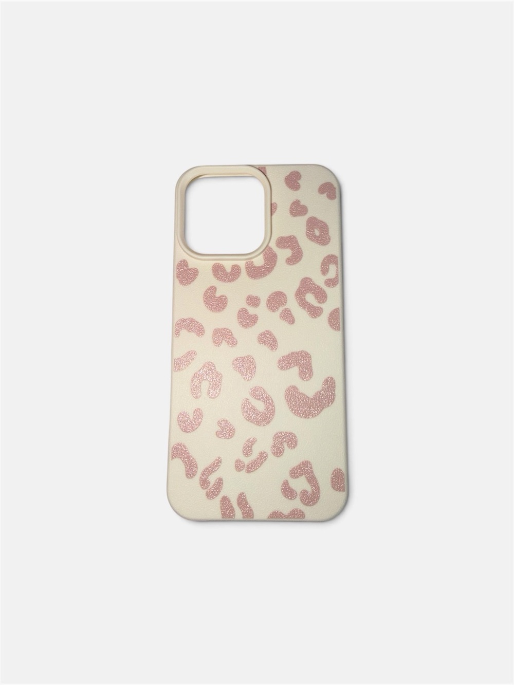 iPhone 16 Pro Max Phone Case with Pink Glitter Leopard Print - Cream